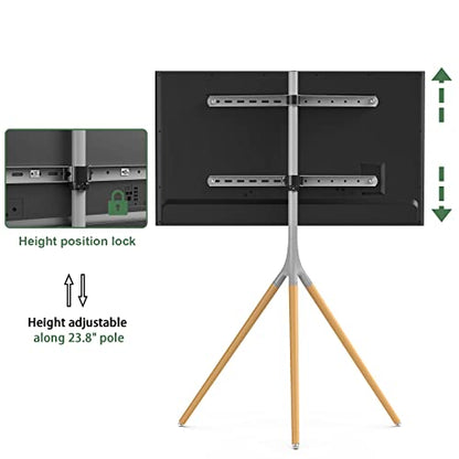 UPGRAVITY Gray TV Easel Stand with Tripod Base for 45-65 inch Screens | 180°Swivel Tripod TV Stand for Apartment, Bedroom, Studio - Height Adjustable Portable TV Stand w/Cable Ties - color: Gray