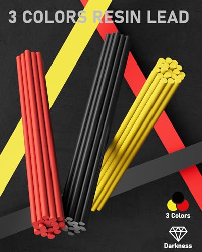 Four Candies 3PCS 1.3mm Metal Mechanical Pencil Set with Case (Yellow) | 72 Refills (Red,Black,Yellow), 3 Erasers, 16 Eraser Refills, Weatherproof Body for Construction Outdoor Woodworking Marking - size: 3-Pack, style: Yellow