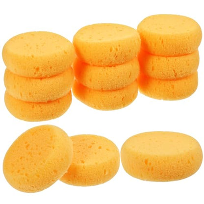 Qianyu 12 PCS Pottery Sponges Elasticity Clay Sponges Round Cleaning Sponge Water Absorption Soap Sponges Soft Yellow Artists Sponge for Kitchen Shoes Leather Care Painting