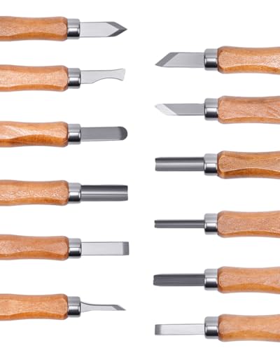 UCEC 5+12 Pack Linocut Wood Carving Tools Set Linoleum Hand Wood Carving Kit Whittling Knives V-Chisel Angled Gouge Half Round Woodcarving Tools Set Whittling Kit for Linocut Printmaking Supplies Gift