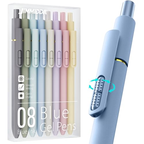 8 Pack Blue Gel Pens with Fidget, 0.7mm Blue Ink Quick-Drying - color: Morandi-Blue Ink-0.7mm-8Pcs