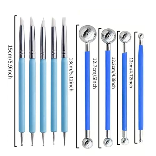 9Pcs Clay Sculpting Tool Set, Blue Dual-Ended Silicone Clay Brushes & Ball Stylus Tools, Professional Polymer Clay Kit for Sculpting, Texturing & Detailing, Ideal for Pottery, Ceramic & DIY Crafts - color: 9Pcs