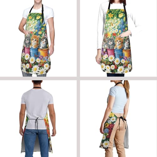 Funny Apron Polyester Grooming Aprons with Pocket for Cooking Kitchen Grilling Adults - color: Spring Cat Mulit