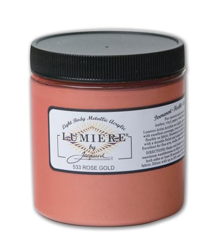 Jacquard Lumiere 8oz Fabric Paint Rose Gold - Metallic Paint for Fabric Paper Wood Ceramic and Metal - Light-bodied Metallic Acrylic Paint - Lightfast & Vibrant Metallic Acrylic Paints - color: Rose Gold, size: 8 Fl Oz (Pack of 1)