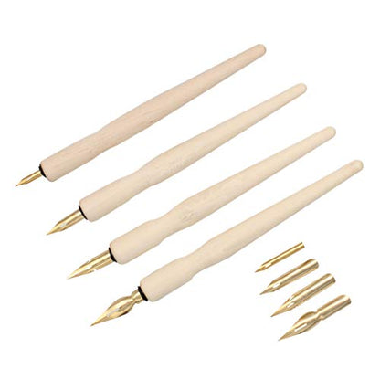 Wooden Professional Manga Pen Dip Pen Set with 4 Nibs Manga Cartoon Comic Drawing Painting Kit - 4 Pcs - color: Wood