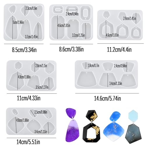 6Pcs Earring Resin Silicone Molds with 40 Earring Hooks, Epoxy Resin Jewelry Molds Silicone Set for Casting Irregular Shape Mold for Earrings Pendant Necklace Bracelet Keychain (6 Pcs-Medium) - size: 6 Pcs-Medium