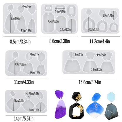 6Pcs Earring Resin Silicone Molds with 40 Earring Hooks, Epoxy Resin Jewelry Molds Silicone Set for Casting Irregular Shape Mold for Earrings Pendant Necklace Bracelet Keychain (6 Pcs-Medium) - size: 6 Pcs-Medium