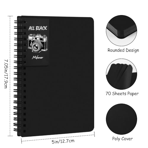 5x7 Black Paper Mixed Media Sketchbook,Small Spiral Notebook Junk Journal | 110gsm,70Sheets,Acid-Free,Travel Pocket Sketch Pad for Drawing,Illustration,Ideal for Most Dry Media - color: 1-BlackPaper-SideSpiral