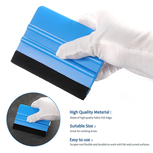 Frienda 12 Pieces Plastic Felt Edge Squeegee Tool Vinyl 4 Inch Felt Squeegee Applicator Tool Scraper Tool with Soft Cloth for Car Vinyl Wrap, Window Tint, Wallpaper, Decal Sticker