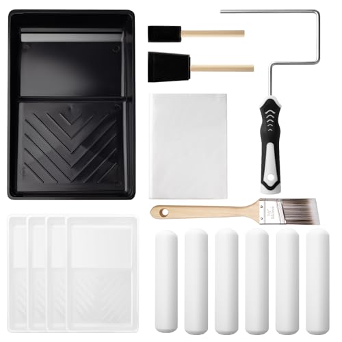 Mister Rui Paint Roller Kit, 16 Pack, 6 Inch Foam Paint Roller Set | Complete Mini Paint Kit with High-Density Foam Rollers, Brush and Sturdy Tray. Ideal for Walls, Trim and DIY Projects