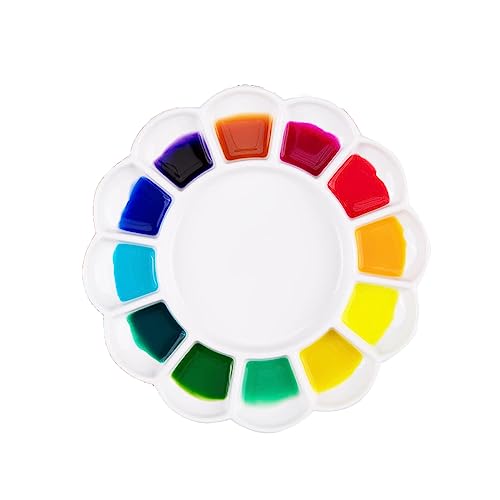 13-Well Ceramic Paint Palette Porcelain Paint Palette Tray Artist Watercolor Mixing Palette for Acrylic, Watercolor, Gouache Painting, Round - color: 13 Wells Yx