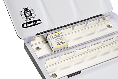 Schmincke - HORADAM AQUARELL Empty Box for 12 x 1/2 Cells, 74 913 097, Black Metal Box with Mixing Palette, for Individual Filling with 12 Half Cells HORADAM AQUARELL