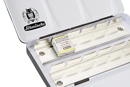 Schmincke - HORADAM AQUARELL Empty Box for 12 x 1/2 Cells, 74 913 097, Black Metal Box with Mixing Palette, for Individual Filling with 12 Half Cells HORADAM AQUARELL