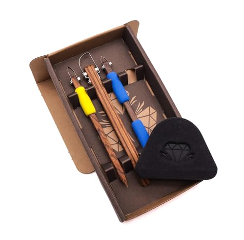 DiamondCore Tools: 4-Pack Pottery Carving, Trimming, Sgraffito, Sponge Set – P1, T1, FP1, SP1 Clay Sculpting Tool Set for Ceramics Artists (Set 1)