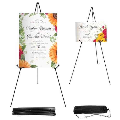 JEAWIWI 2 Pcs Lightweight Easel Stand, 66 Inch, Black, with Carry Bags | Adjustable Portable Display Easel, Metal Floor Tripod, 66 Inch, for Wedding Signs, Poster Stands, Banner, Art Show, Party - color: Black, size: 2 PCS
