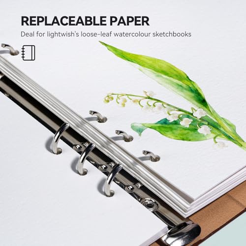 Lightwish Watercolor Paper Bulk Refillable, 100% Cotton Hot Press 300gsm/140lb, 2 Pack, Total 40 Sheets Hole-Punched Replaceable Paper for Artists, Adults, Students,6.69 * 3.94 Inches