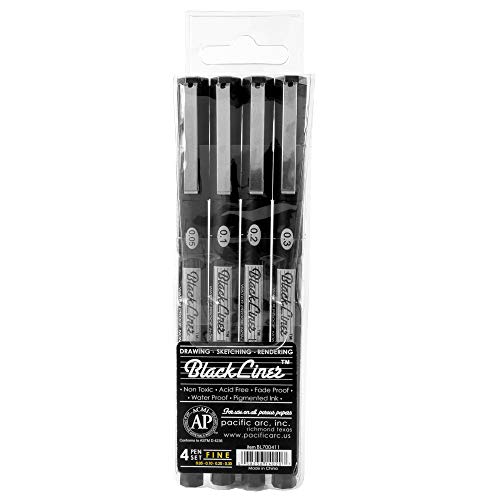 Pacific Arc Blackliner Fine Line Drawing Pen Sets 4 Assorted fine - size: 1 Count (Pack of 4)