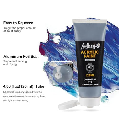 Artkey Acrylic Paint - Cold Gray (120 ml/4.06 oz) Tubes, Rich & Vibrant Pigments, Professional Artists Acrylic Paints - Art Supplies for Canvas Wood Rock Clay Fabric Ceramics Art Crafts Painting - color: Cold Gray, size: 4.06 Fl Oz (Pack of 1)