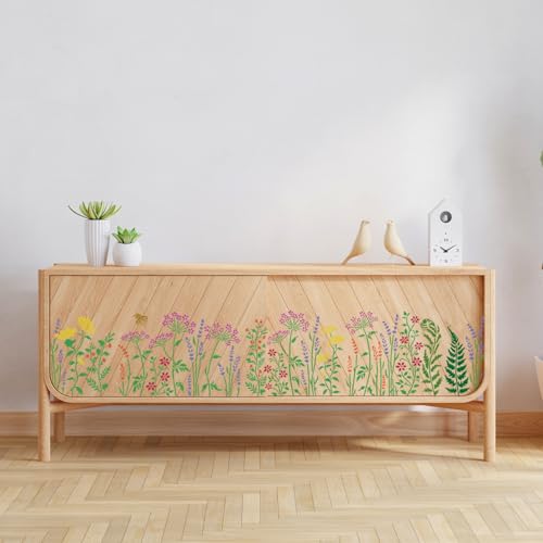 Large Flower Stencils for Walls Floral Stencils for Wood Fence | Reusable Wildflower Stencil for Painting on Canvas Fabrics Furniture - style: Wildflower 02