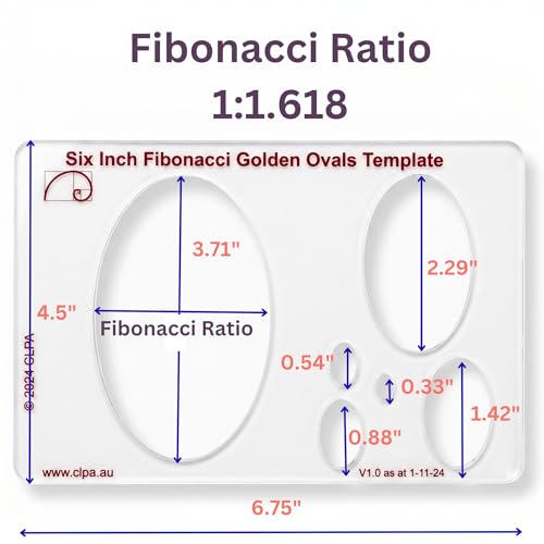 Fibonacci 6" Oval Drawing Template, Golden Ratio Stencil - style: 6" Ovals