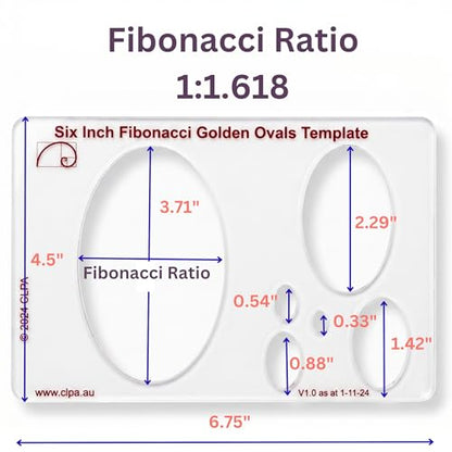 Fibonacci 6" Oval Drawing Template, Golden Ratio Stencil - style: 6" Ovals