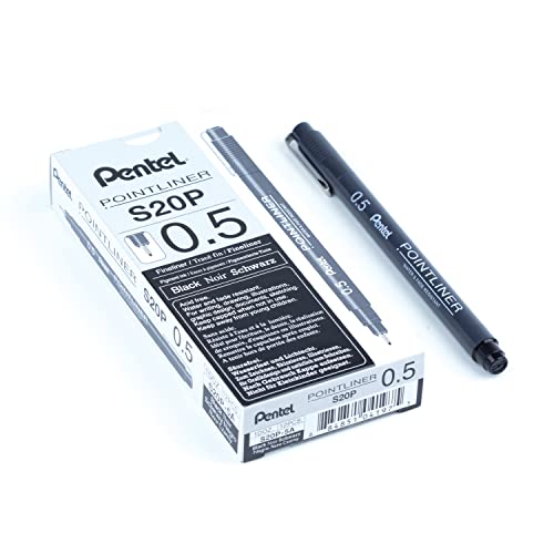 Pentel Arts Pointliner Pen, (0.5mm), Black Ink, Box of 12 (S20P-5A)