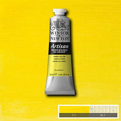 Winsor & Newton Artisan Water Mixable Oil Paint, 37ml, Lemon Yellow | Clean with water; no solvents needed. Color depth, lightfastness, opacity/transparency are the same as traditional oils. - color: Lemon Yellow, style: 1.25-oz