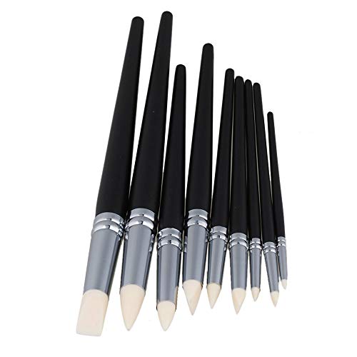 BQLZR Clay Coloring Drawing Tool Set - 9pcs, Black Wood Shank, Silicone Tips, Clay Shapers, Pottery Painting Tools