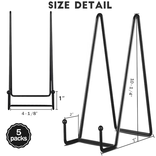 IBosins 5-Pack 10-Inch Plate Holder Display Stands Black Metal Frame Stand | Large Stand for Picture, Book, Photo, Easel, Creation, Collectibles - color: Black, size: 10 Inch