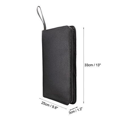 48 PU Leather Fountain Pen Case Large Capacity Black Roller Ball Pen Holder Bag Pouch - size: Black for 48 pens