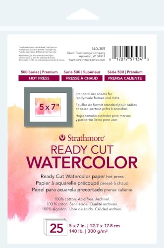 Strathmore 140 lb Hot Press Watercolor Paper 5"x7" | 100% Cotton | Acid Free | 300 gsm | 25 Sheets, Pack of 12 - color: Ready Cut, Hot Press, size: 5x7 (Pack of 12)