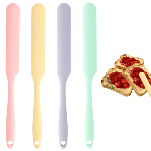 Silicone Jar Spatula 4 pcs Jar Scraper Long Handle Thin Spatula Heat Resistant Sourdough Stirring Stick Cake Cream Spatulas Set Non-Stick Jam Spreader for Kitchen Cake Cream Butter Jam Baking Mixing - color: Style4: 4 PCS
