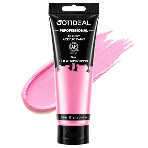 GOTEIDAL Pink Acrylic Paint, Pink Paint (250ml / 8.45oz) Tubes | Art Craft Paints, Rich Pigments Non Toxic for Canvas Painting, Rock, Stone, Wood, Art Supplies - color: Pink