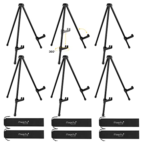 Magicfly 6 Pack Tabletop Easel, Black Steel Table Top Easels for Display, Adjustable & Portable Tripod Easel with 6 Storage Bags, for Signs, Posters, Holds 5 lbs | Adjustable & Portable Tripod Easel with 6 Storage Bags, for Signs, Posters, Holds 5 lbs