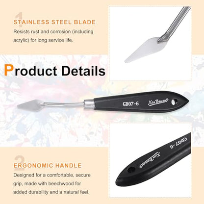 HARFINGTON Palette Knife Painting Tool 7.01" Stainless Steel Pointed Blade Spatula Painting Pallet Knife with Hole Design Beech Wood Handle for Oil Acrylic Canvas, Black/Silver - size: 7.01" x 1.1" x 0.47"