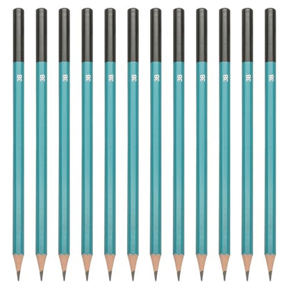 PATIKIL 3B Drawing Pencils for Sketching, 12PCS Sketch Pencils for Drawing Art Pencils Graphite Wood Pre-sharpened for Drawing Sketching Artist, Hexagonal, Black Refill, Green/Black Pole - style: 3B