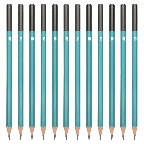PATIKIL 3B Drawing Pencils for Sketching, 12PCS Sketch Pencils for Drawing Art Pencils Graphite Wood Pre-sharpened for Drawing Sketching Artist, Hexagonal, Black Refill, Green/Black Pole - style: 3B