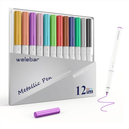 12 Pack Metallic Pen Set, Compatible with Cricut Maker 3/Maker 4/Maker/Explore 3/4/5/Air 2/Air, Metallic Ink Markers for Writing, Drawing, Invitations, Envelope, DIY Crafts - color: 12 Metallic Pens