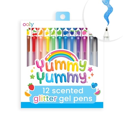 OOLY Yummy Yummy Scented Glitter Gel Pens, Set of 12, 1.00mm NIB | Ages 3+, Scented Glitter Pens for Kids and Adults, Fun for School, Planning, and Journaling, Great Gift Idea - style: Glitter Pens