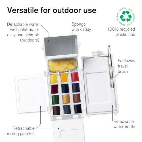 Winsor & Newton Professional Watercolor Paint Set, Field Pocket Box - style: Compact Set 12 Half Pan & Accessories