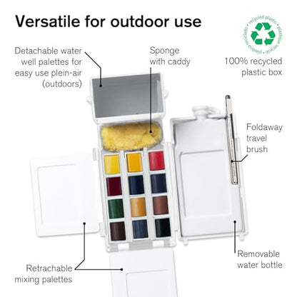 Winsor & Newton Professional Watercolor Paint Set, Field Pocket Box - style: Compact Set 12 Half Pan & Accessories