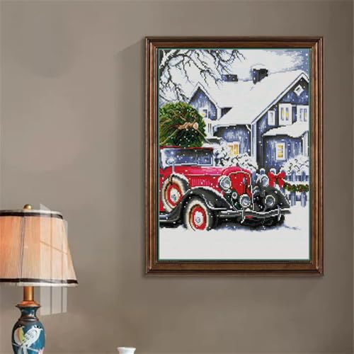 JOYSEWING Snow Stamped Kits Counted Cross Stitch Kits DMC Color Beginners Embroidery 11CT Needlepoint Kits Stamped Kits DIY Gift Craft kit Home Decor- Christmas is Coming(Printed) 17.3×23.2 inch - color: Christmas is coming