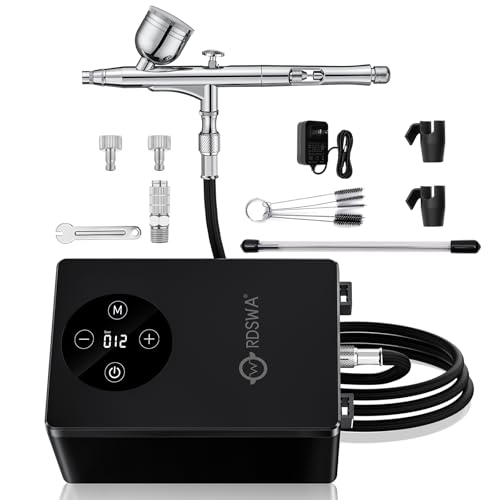 RDSWA Airbrush Kit with Quiet Air Compressor,Portable 51psi Pressure,One-Button Easy Operation,Dual-Action,0.3mm Nozzle,Ideal for Models,Nail Art,Barber,Makeup,Cake Decoration,Beginners-Professionals