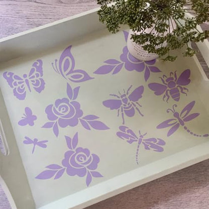 8 Pcs Large Flower Stencils for Painting, 9.84 X 9.84 Inch Flower Stencils for Crafts Reusable, Wood and Wall Stencils for Painting Large Pattern, DIY Templates Holiday Wall Paper (B) - style: B