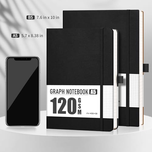 AHGXG Graph Paper Notebook, 120 GSM Paper, 96 Pages, B5 (7.6'' X 10'') - color: Black, style: B5-Grid-120G