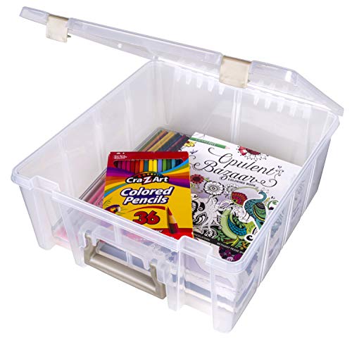 ArtBin 6990ZZ Super Satchel Double Deep 3-Pack, Portable Art & Craft Organizers with Handles, [3] Plastic Storage Cases, Clear & Gold