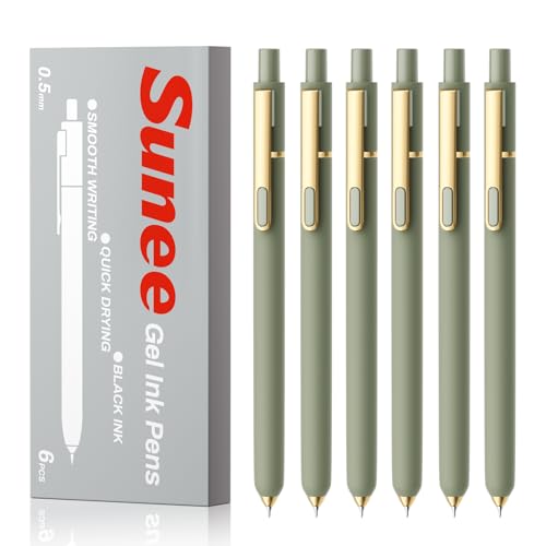 SUNEE Gel Pens, 6 Pack 0.5mm Pens Fine Point Smooth Writing Pens with Quick-Dry Black Ink, Cute Aesthetic School Office Note-Taking Pens for Journaling - Green - color: Green, style: 6 Pack