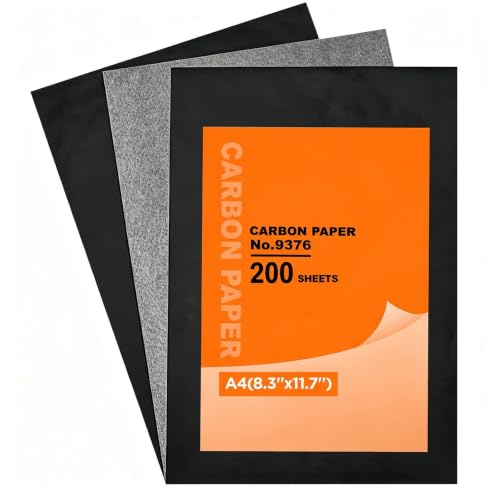 200 Sheets Carbon Paper Sheets, 8.3"x11.7" A4 Carbon Transfer Paper, Graphite Paper for DIY Woodworking, Paper, Canvas and Other Art Craft Surfaces(CA_A-01) - color: CA_A-01 Black