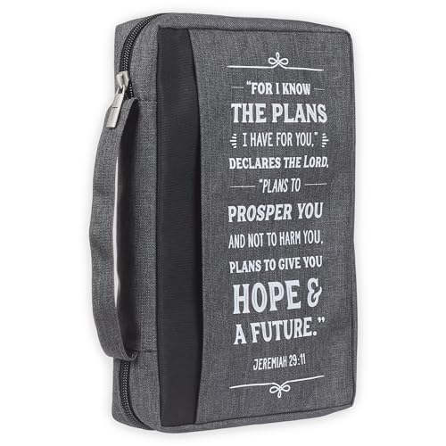 Christian Art Gifts Men/Women's Bible Cover I Know The Plans Jeremiah 29:11, Charcoal Gray Canvas, Large - color: Charcoal Gray/Hope & Future, size: Large
