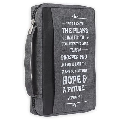 Christian Art Gifts Men/Women's Bible Cover I Know The Plans Jeremiah 29:11, Charcoal Gray Canvas, Large - color: Charcoal Gray/Hope & Future, size: Large